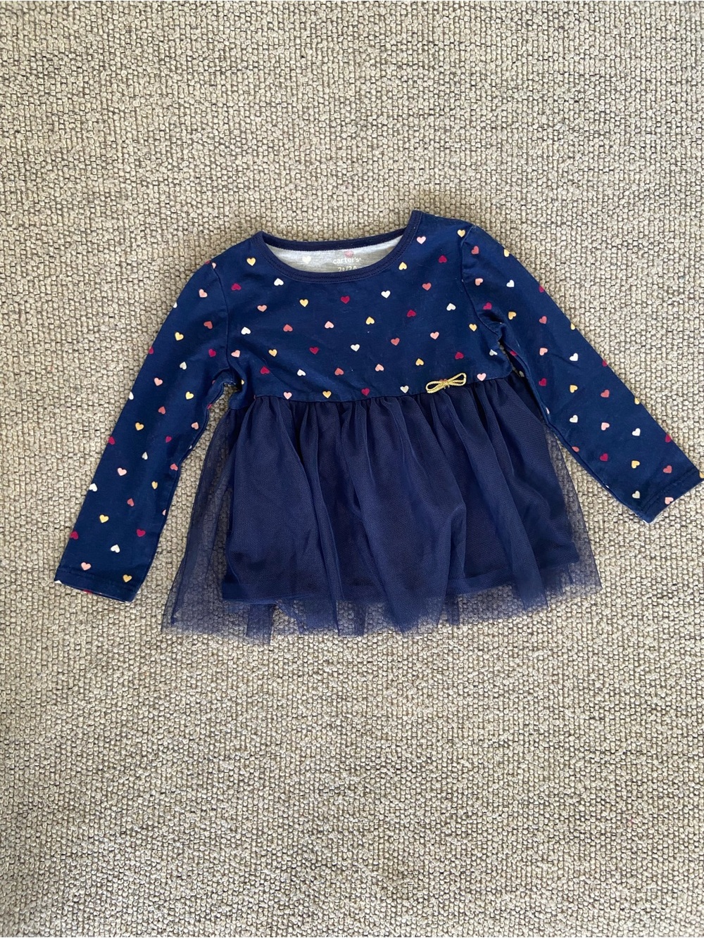 5/$10 - Baby Navy Tulle Heart Long-Sleeve Dress Top *note size